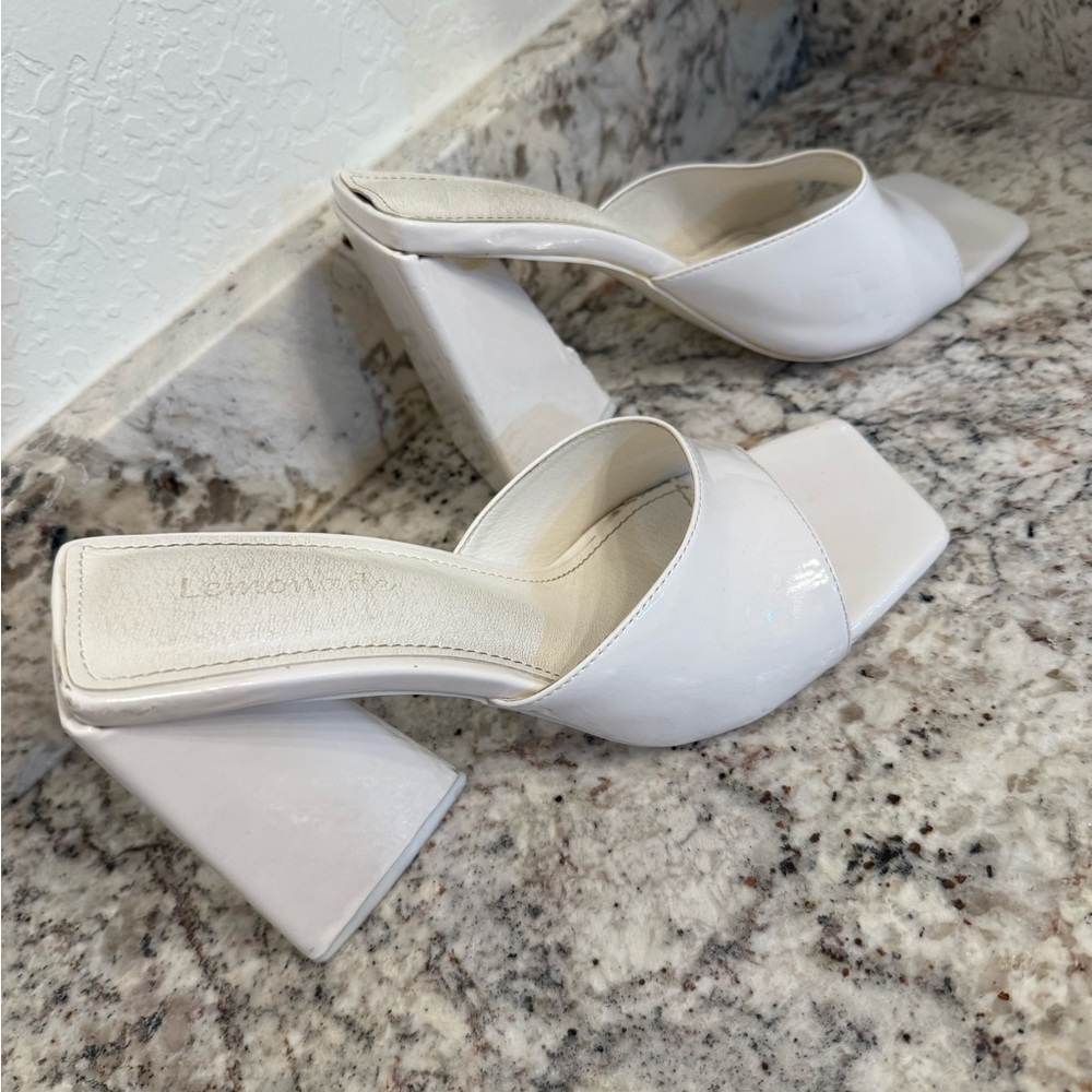 Lemon White Block Heel Mules
